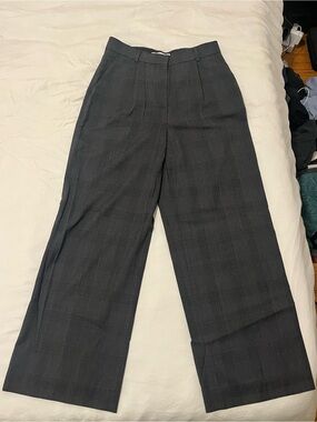 BA&SH Wide Leg Plaid Dress Pants in Charcoal